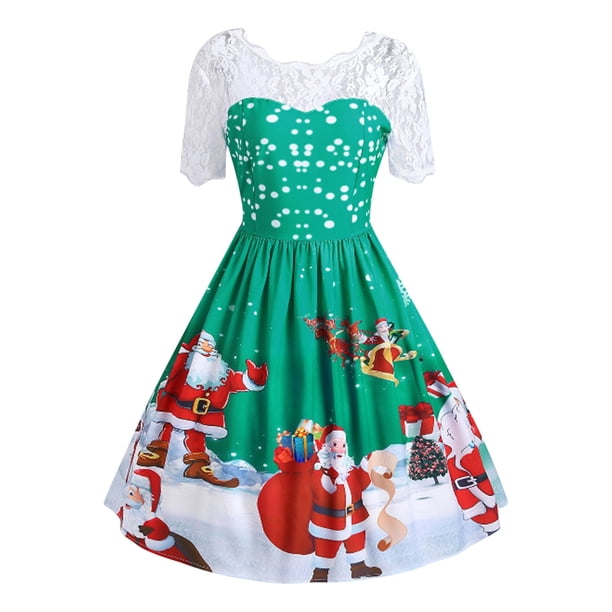 Vestido de fiesta de noche Fridja Feliz Navidad estampado de Santa Claus encaje Talla S M L XL