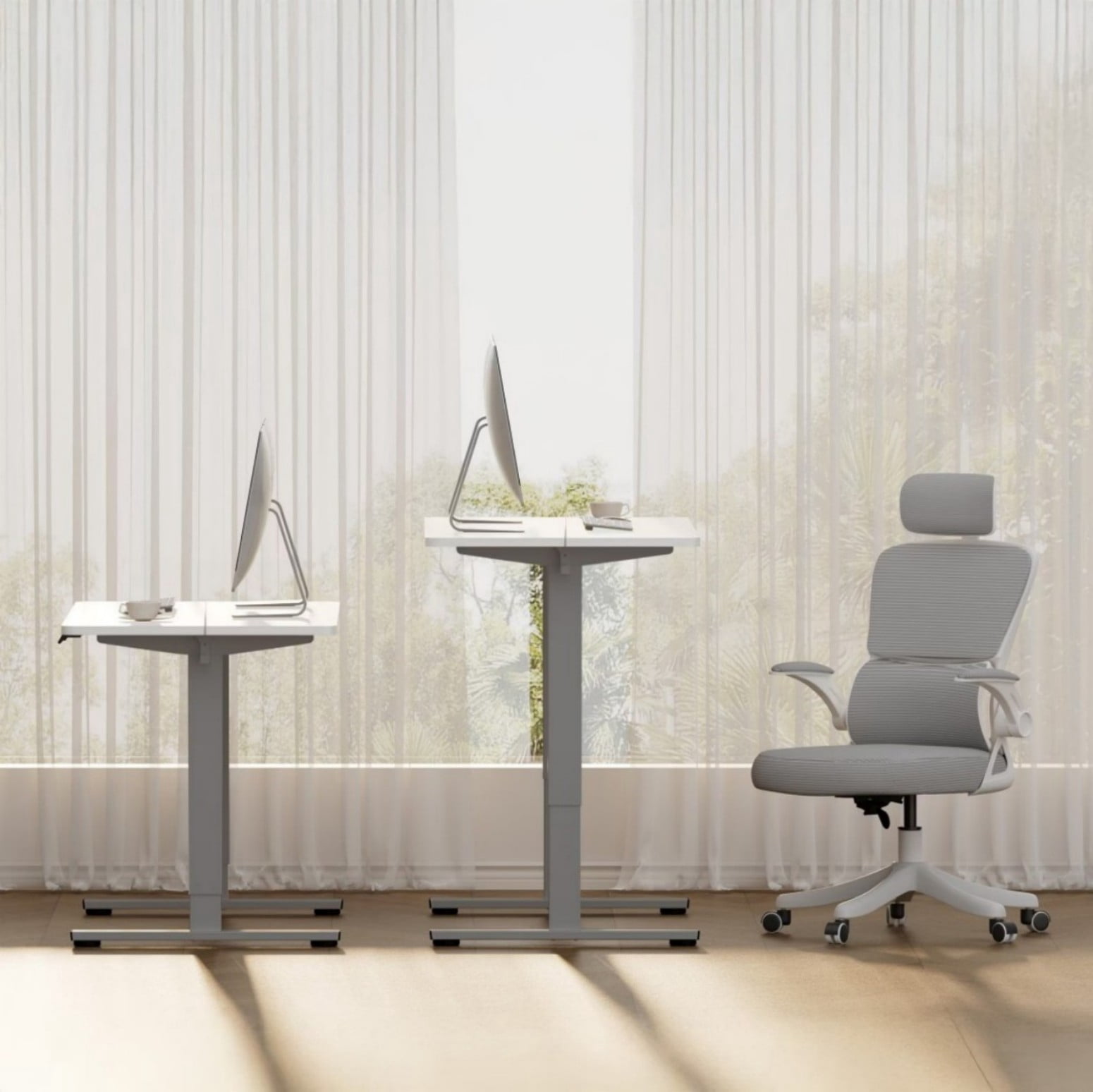 55" Electric Standing Desk, Height Adjustable Sit Stand Desk with Two-Piece Desktop, Home Office Computer Workstation, Grey Frame & White Top