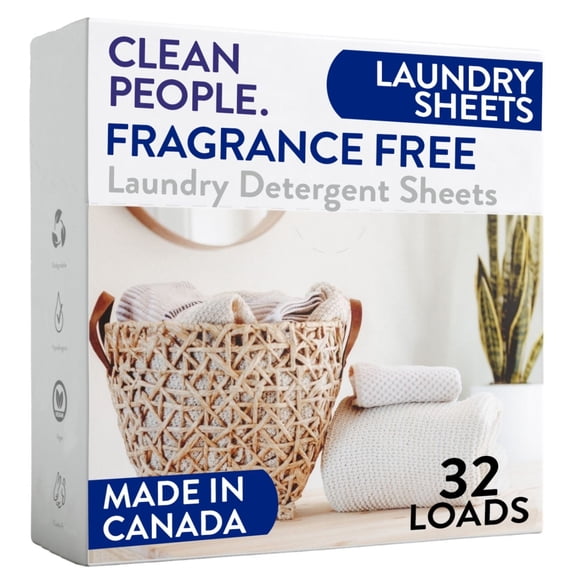 Clean People Laundry Detergent Sheets - Clean Ingredients, No Plastic Jug - Fragrance Free, 32 Pack