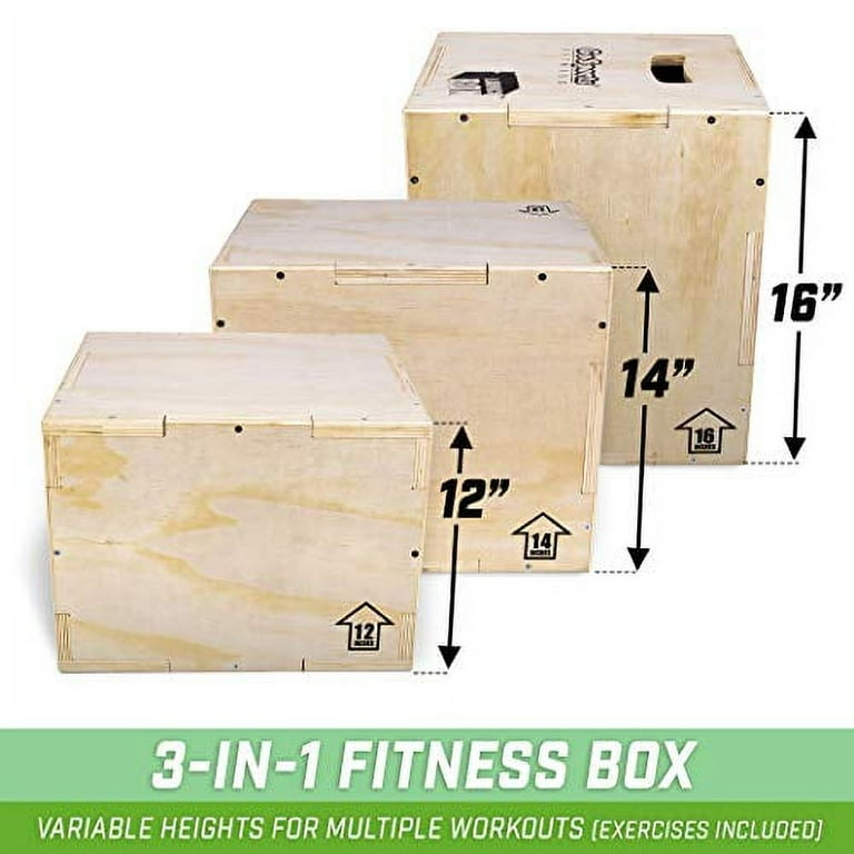 GoSports Fitness Launch Box | 3-in-1 Adjustable Height | Wood Plyo