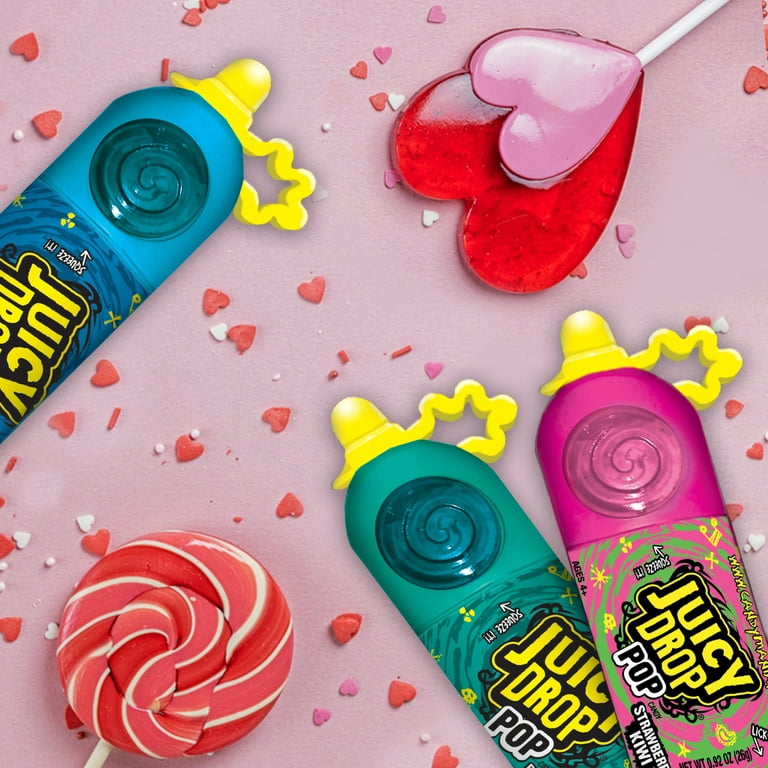 Juicy Drop Pop Sweet Lollipops Candy with Sour Liquid, Assorted Flavors,  .92oz
