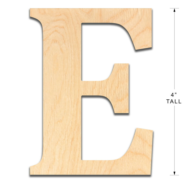 4 inch Wooden Letter E Ready for Painting or Decorating, Size: 4 Tall x 2-15/16 Wide x 1/4 Thick, Beige