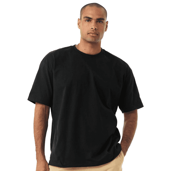 BELLA CANVAS Men 7.5 oz Heavyweight T-Shirt, Short Sleeve Crew Neck Cotton Tee, Black, S