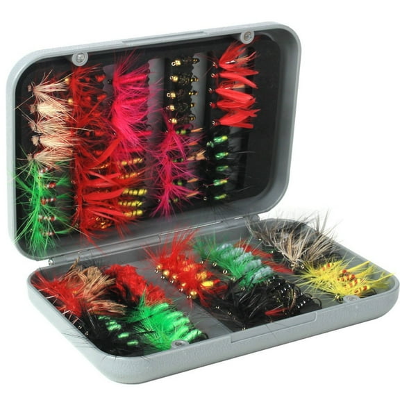 walmeck 100pcs Fly Fishing Flies Kit Dry Fly Fishing Flies Assortment with Fly Box Trout Bass