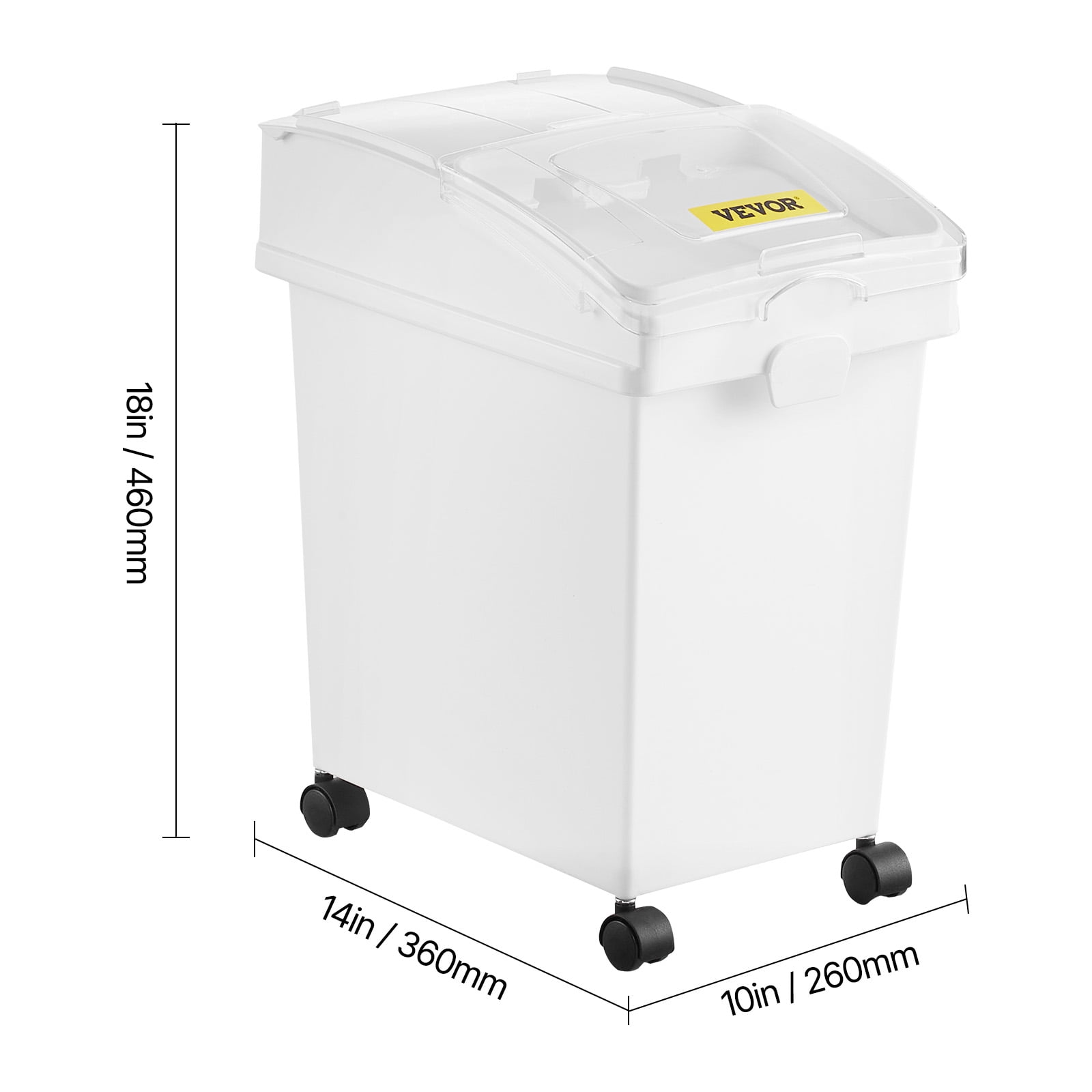 VEVORbrand Ingredient Bin, 6.6 Gallons Capacity Ingredient Storage Bin, 3 Pcs/Set, PP Material Flour Bins On Wheels, White Shelf with Scoop and Sliding Lid, Commercial Storage Bins