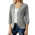 thumbnail image 4 of RYRJJ Women's Knit Sweater 3/4 Sleeve Crop Cardigan Jackets Open Front Short Bolero Shrugs for Dresses Tops Solid Lightweight Soft(Gray,M), 4 of 9