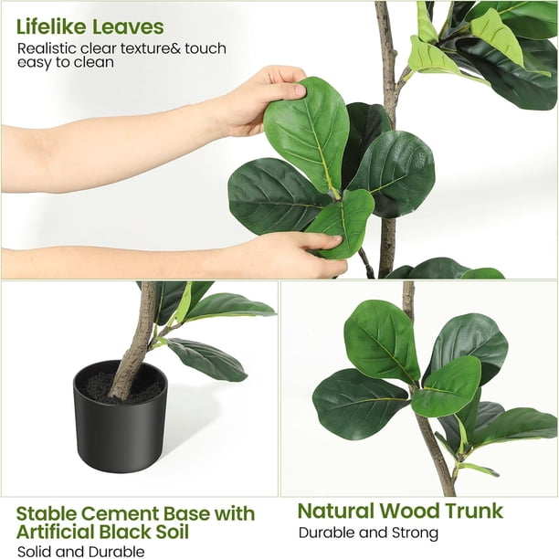 7 ft artificial fiddle leaf fig tree in pot: lifelike leaves, natural wood trunk, para home y oficina sala de estar decor