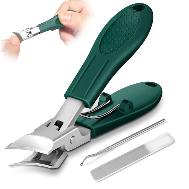 Cortaúñas biselado Eagle Beak, de acero inoxidable mejorado, con mordaza ancha y antisalpicaduras, juego de 3 piezas, con mango largo y cabezal angular para uñas encarnadas y gruesas, para hombres y m