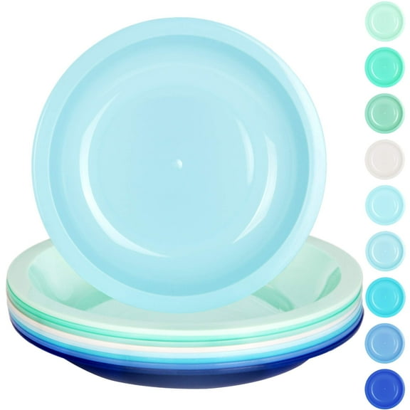 Youngever 7.5 Inch Plastic Plates, Small Kid Size, Kids Plates, Toddler Plates, Snack Plates, Set of 9 (Coastal Colors)