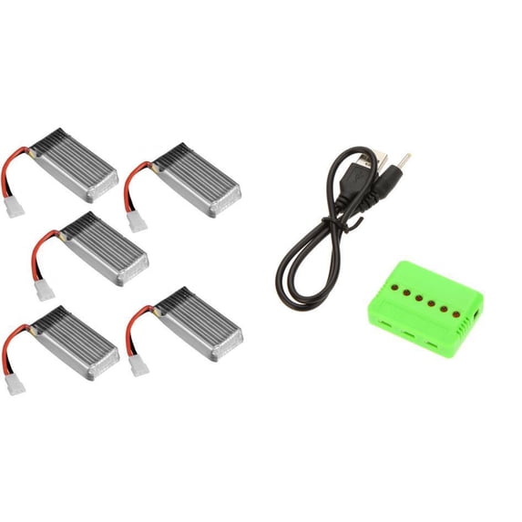 HobbyFlip 3.7v 380mAh LiPo Battery(5) w/6 in 1 Charger Molex 2Pin Compatible with Hubsan X4 H107C
