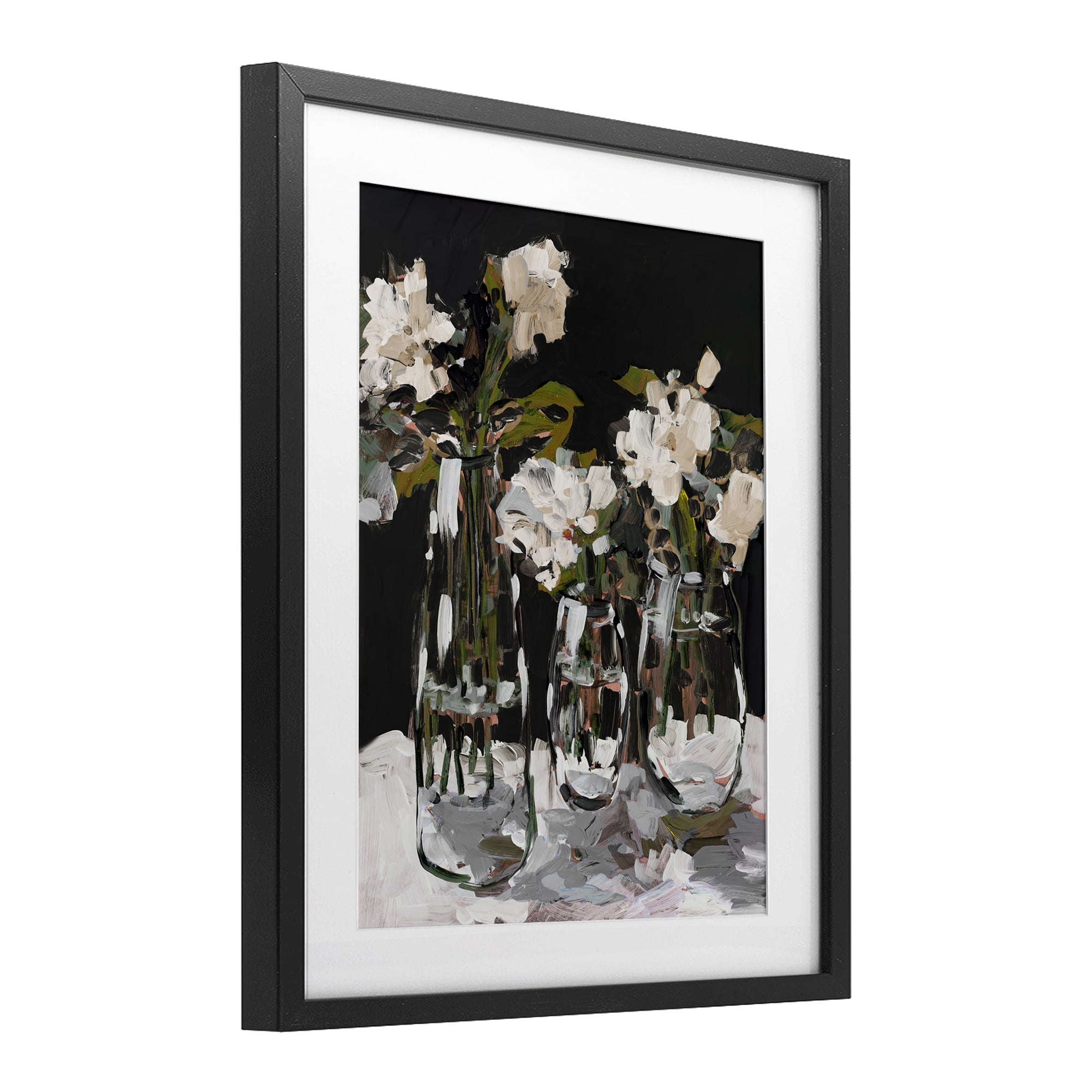 Stupell Industries Three Flower Vases on Black Black Framed Print Under Glass, design by Jane Slivka