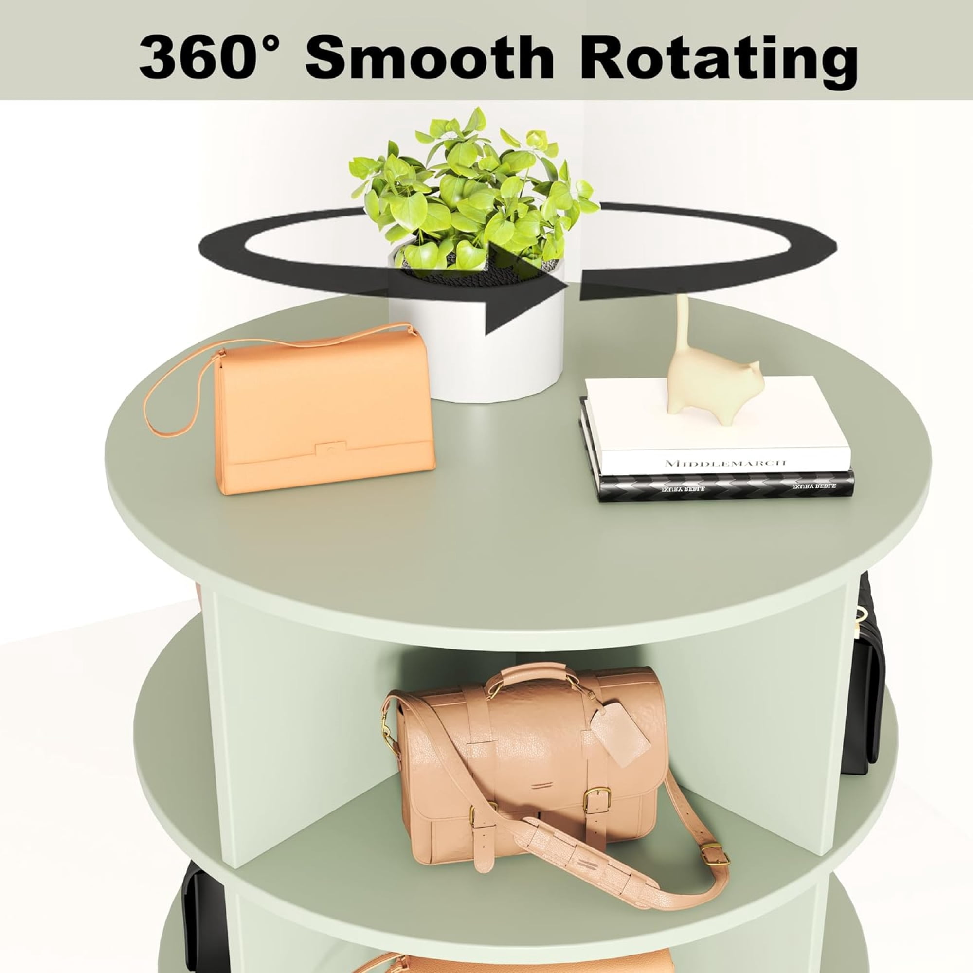 360 Degree Rotating Shoe Rack Tower, Vertical Space-Saving Shoe Storage Organizer Cabinet, Circular Rotating Shelf for Shoes Handbags, Entryway Hallway Use, Green