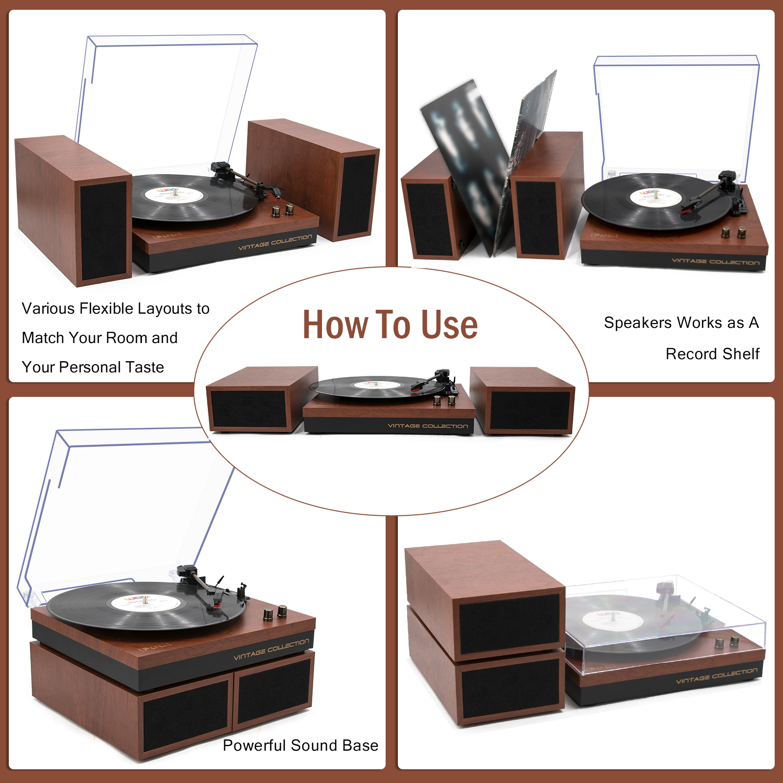 LP＆No.1 Record Player with External Speakers, Speed Vintage Belt-Drive  Vinyl Turntable with Bluetooth Playback ＆ Auto-Stop Black Pearl 