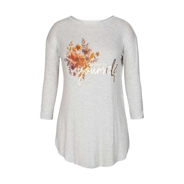 Blusa larga gris André Badi con escote circular y estampado frontal