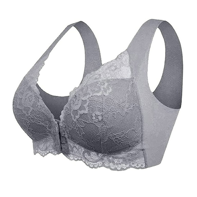 TQWQT Front Buckle Large Size No Steel Ring Bras Big Breasts Small  Comfortable Breathable Ladies Underwear,Gray L 