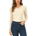 thumbnail image 1 of INSPIRAR CHIC Blusa de Encaje Floral de Manga Larga con Escote en V y Detalle de Encaje para el Día de San Valentín XS Beige, 1 of 8