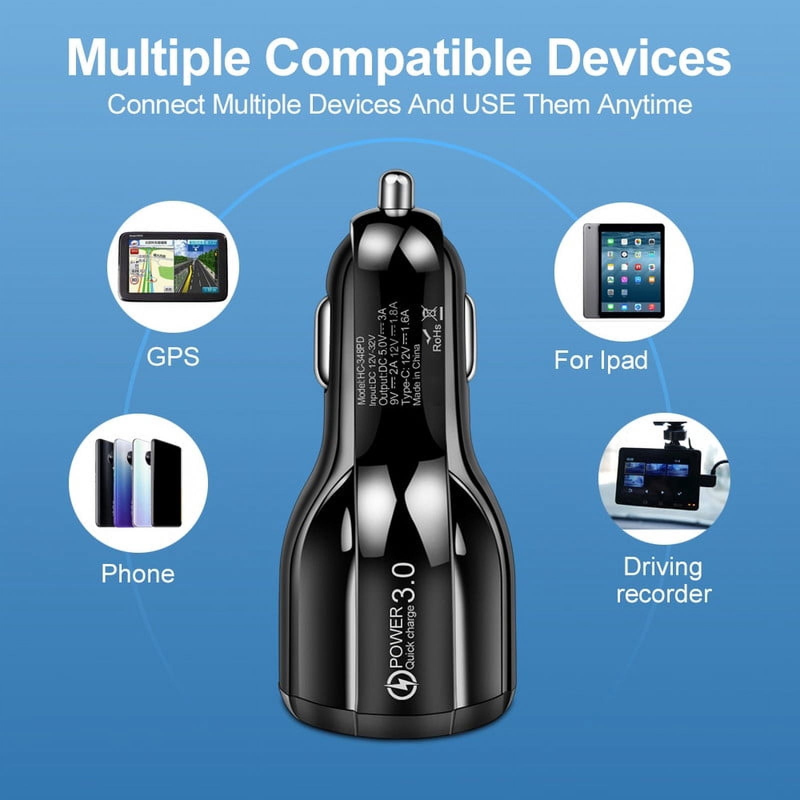 10 Pack TTech 2 Port USB-C Type C + USB-A Fast Charging Car Charger Adapter Plug 18W USB-C + 18W USB-A Fast Car Charger for iPhone 15/14/13/12/11 Pro Max Mini, Samsung Galaxy S24/S23/S22/S21 Ultra