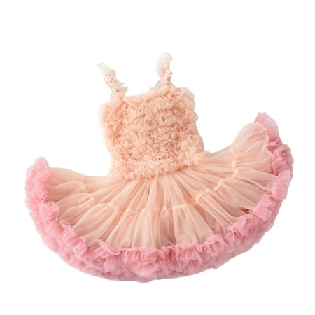 

DNDKILG Baby Toddler Girl Summer Dress Princess Tulle Tutu Sundress Dresses Beige 6M-3Y S