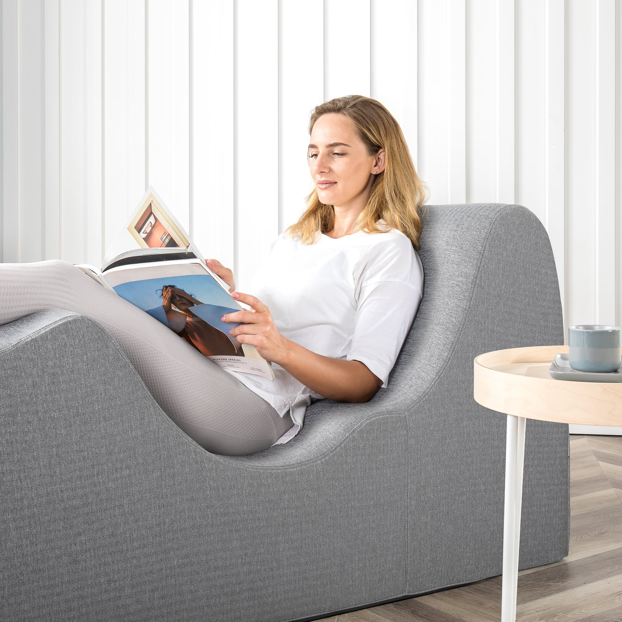Zinus Zero Gravity Lotus Chaise Indoor Foam Lounger, Light Grey Herringbone