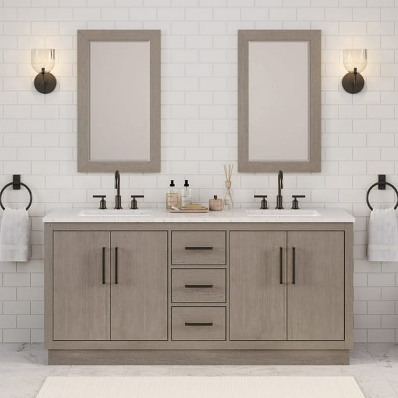 Water Creation 72" Wood Double Bathroom Vanity in Gray Oak & Bronze