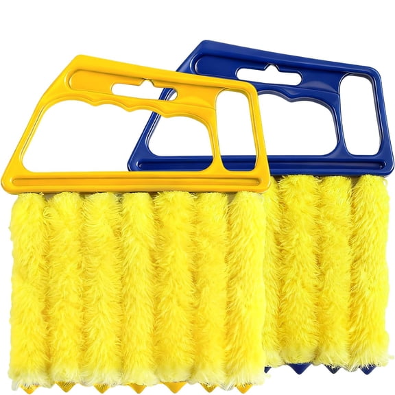 ACDANC 2 Pcs Blind Cleaner Duster Tool,7 Finger Handheld Duster Window Shutters Dusting Cleaner Brush,Washable Mini Blinds Dust Cleaning Tools for Car Air Conditioner Vent (Blue Yellow)