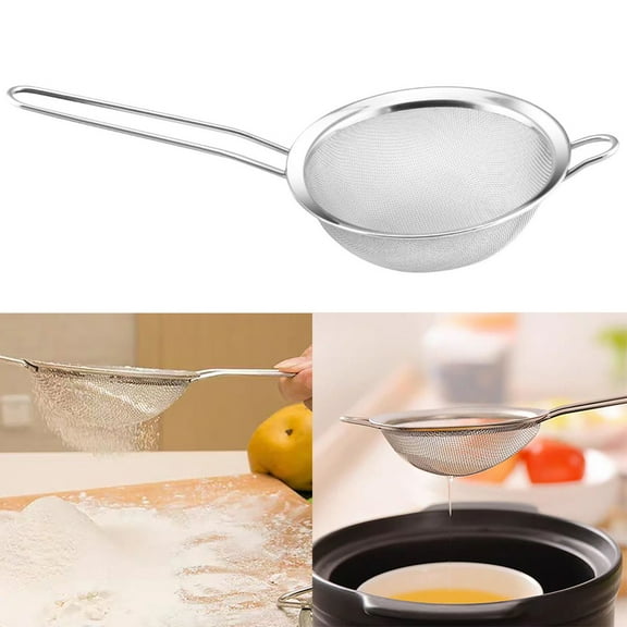 SLUOHZXI Kitchen Strainer Mesh Colander Sieve with Handle, Food Medium Filter Small Stainless Steel Sieve
