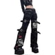 thumbnail image 1 of Women Y2k High Waisted Jeans Loose Wide Leg Denim Trousers Graphic Print Baggy Cargo Pants Gothic Dark Punk Streetwear, 1 of 5
