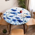 thumbnail image 5 of Watercolor Blue Leaves Elastic Fitted Round Table Cover Blue Flowers Waterproof Outdoor Tablecloth for Holiday Party, Picnic, Patio & Dining Fits Tables Up to 55"-60", 5 of 8