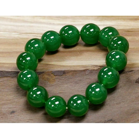 EOEMY Huge 14mm Natural Green Jade Round Gemstone Beads Elastic Bracelet 7.5'' Aaa