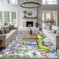 thumbnail image 3 of Blue Purple Floral Area Rugs 5'x8', Washable Small Throw Rugs for Classroom Bedroom, Spring Hydrangea Flower Truck Green Plaid Indoor Outdoor Rug Non-Slip Low Pile Carpet Runner Reversible Floor Mats, 3 of 8