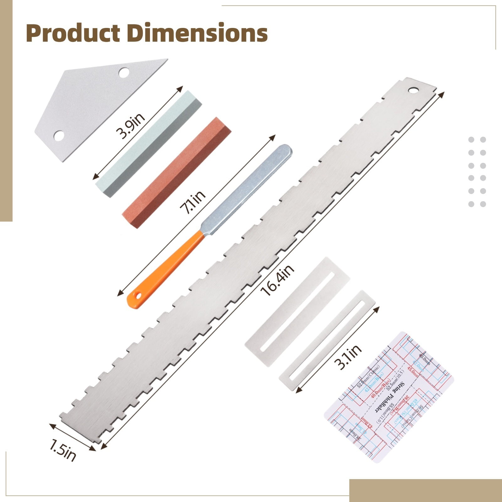 8 PCS Professional Guitar Maintenance Kit - Luthier Tool Set with Notched Straight Edge, Fret Rocker, File, Action Ruler & Guards for Fret Leveling & Neck Adjustment