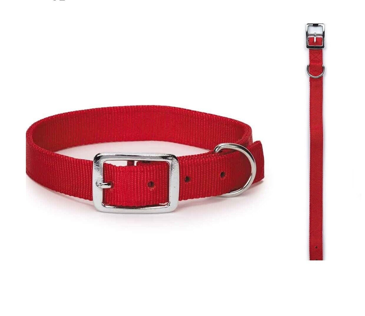 Bright Red Dog Collars Double Thick Nylon Strong Metal Buckle Heavy Duty (19 to 22 Inch)