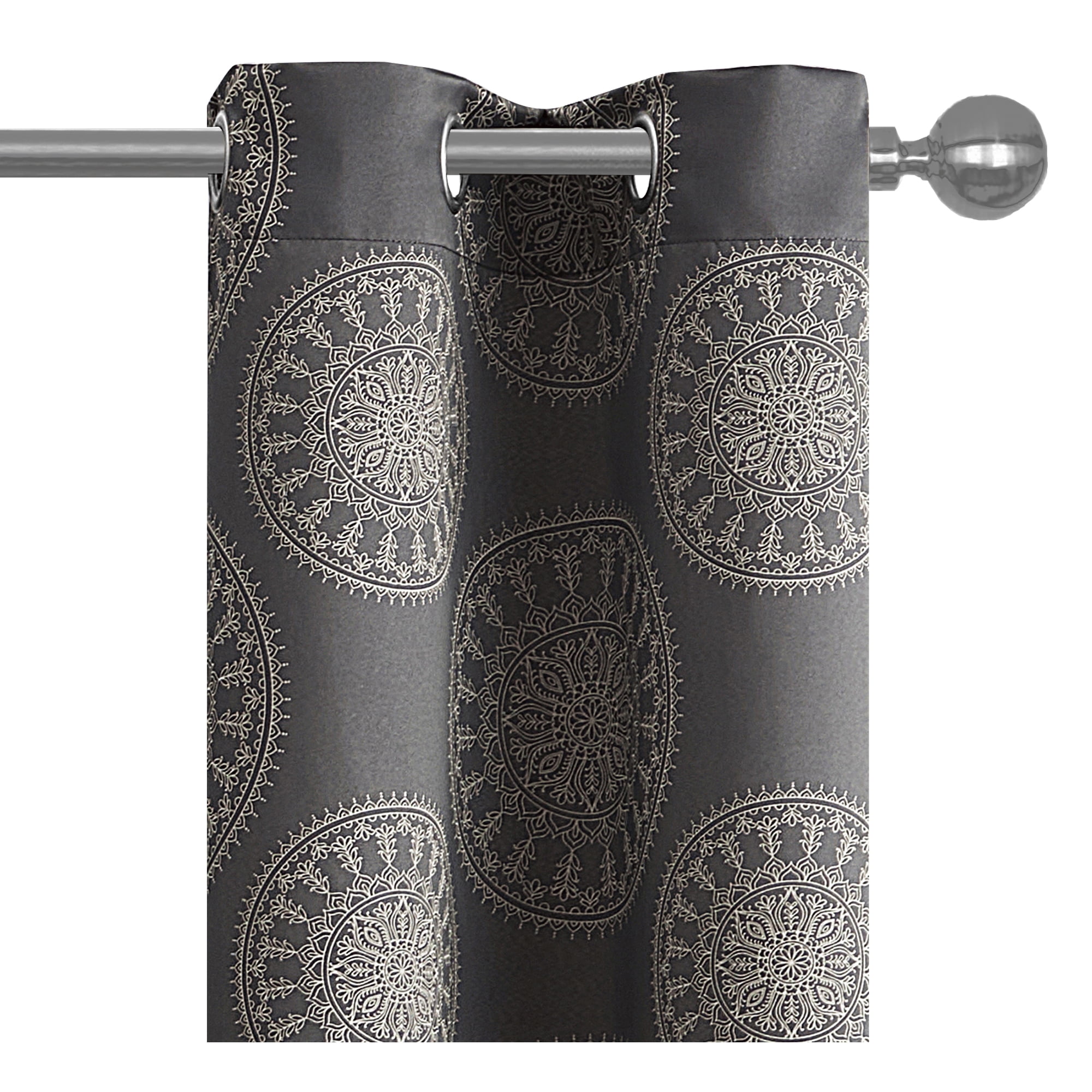 Mainstays Room Darkening Grommet Curtain Panel Pair, Set of 2, Medallion Gray, 30"W x 84"L