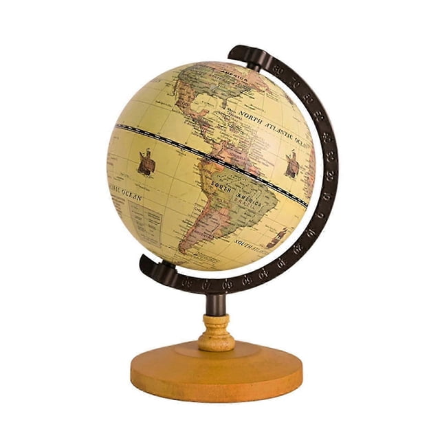 Geographic Globe Antique World Globe with Wood Stand Full Earth Geography Map for Desktop Bookshelves Office Home Decor