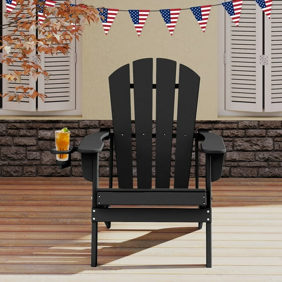 FODINGHILL Folding Adirondack Chair,HDPE All Weather Fire Pit Chair,Outdoor Plastic Chair for Patio Porch Garden,Black