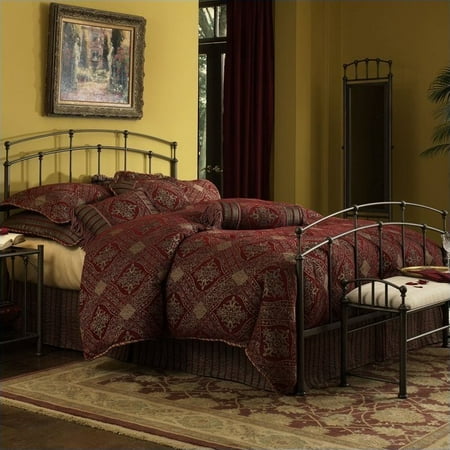 Fenton Complete Metal Bed and Steel Support Frame with Gentle Curves, Black Walnut Finish,