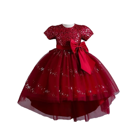 Girl Ruffle Tiered Tutu Gown Short Sleeve Embroidery Lace Princess Dresses with Big Bowknot Party Ball Tulle Pageant Gowns for Wedding, Birthday - 4-12T