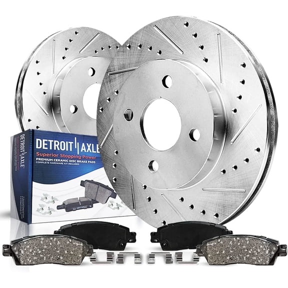 Detroit Axle - 4 Lugs Front Brake Kit for 2005-2010 Chevy Cobalt 2007-2010 Pontiac G5 2005-2006 Pursuit 2003-2007 Saturn Ion, Drilled & Slotted Brake Rotors Ceramic Brakes Pads