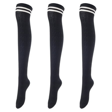 

Lovely Annie Women s 3 Pairs Incredible Durable Super Soft Unique Over Knee High Thigh High Cotton Socks Size 5-9 A1023(Black)