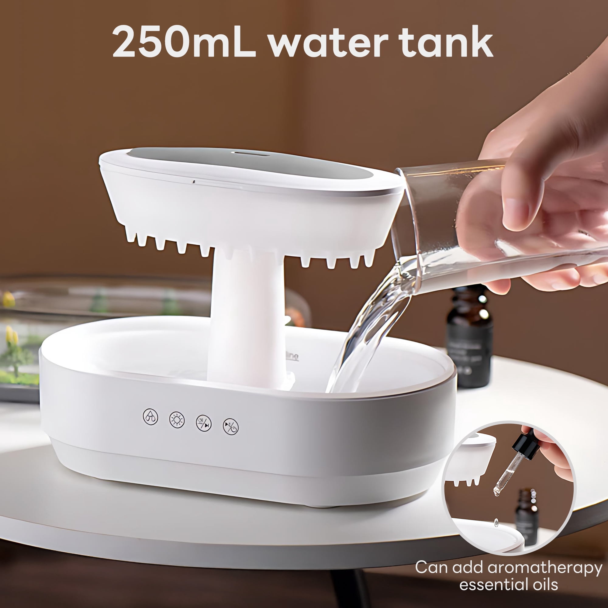 INSMART Forest Raindrop Humidifier with 7-Color Mood Light & Natural White Noise - 250ml Ultrasonic Aroma Diffuser,Forest Landscape Design, Non-Slip Base for Home,Bedroom,Nursery (White)