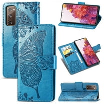 Dteck Case for Samsung Galaxy S20 FE(6.5 inches),Butterfly Patterned Magnetic Leather Wallet Card Holder Flip Cover Protective Shockproof Kickstand S20 FE 5G Phone Case ,Blue