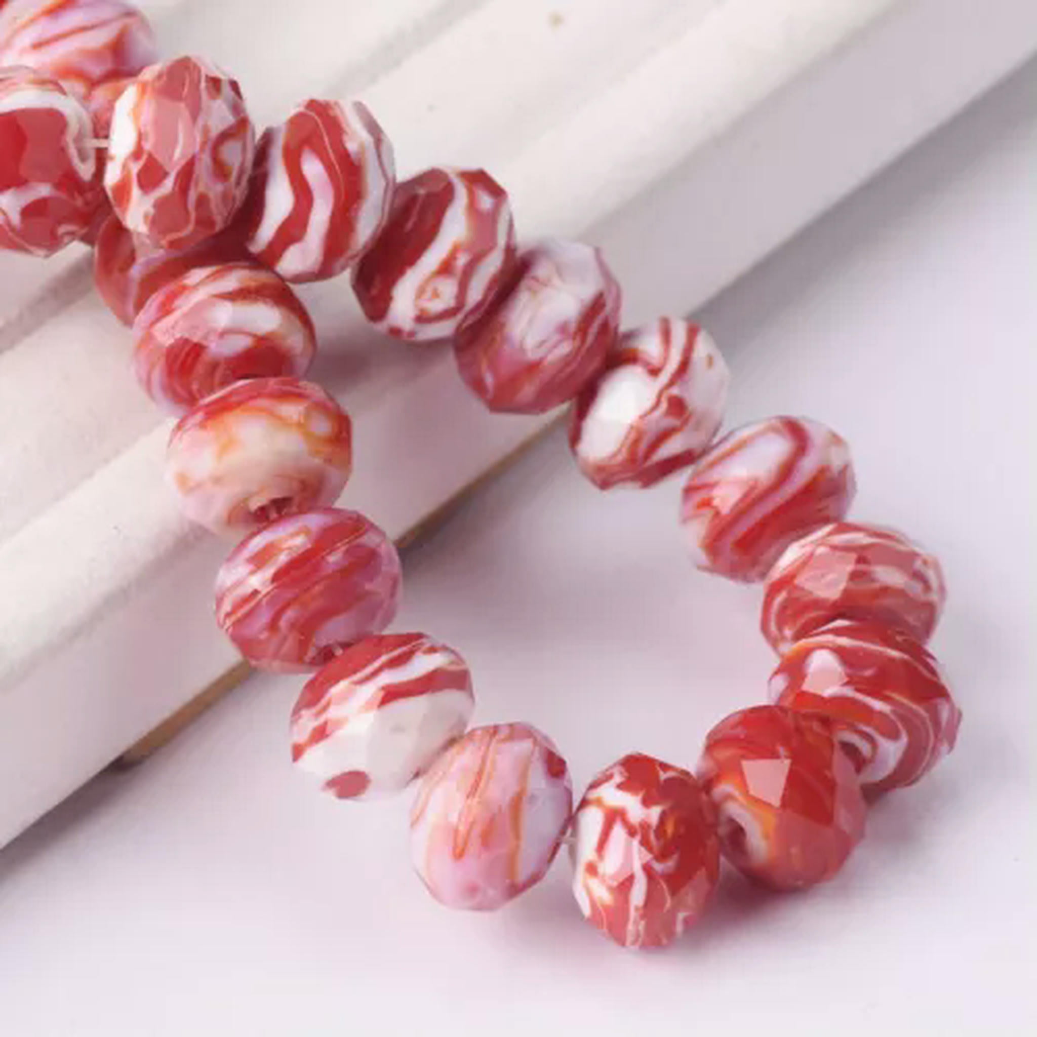 U8MO 10pcs 12x9mm Rondelle Faceted Crystal Lampwork Glass Loose Beads for DIY Jewelry-5# Pink White