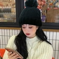 thumbnail image 5 of Hadanceo Women Fall Winter Hat Thickened Knitted Soft Elastic Warm Anti-slip Ear Protection Plush Ball Decor Twisted Pattern Outdoor Cap, 5 of 11