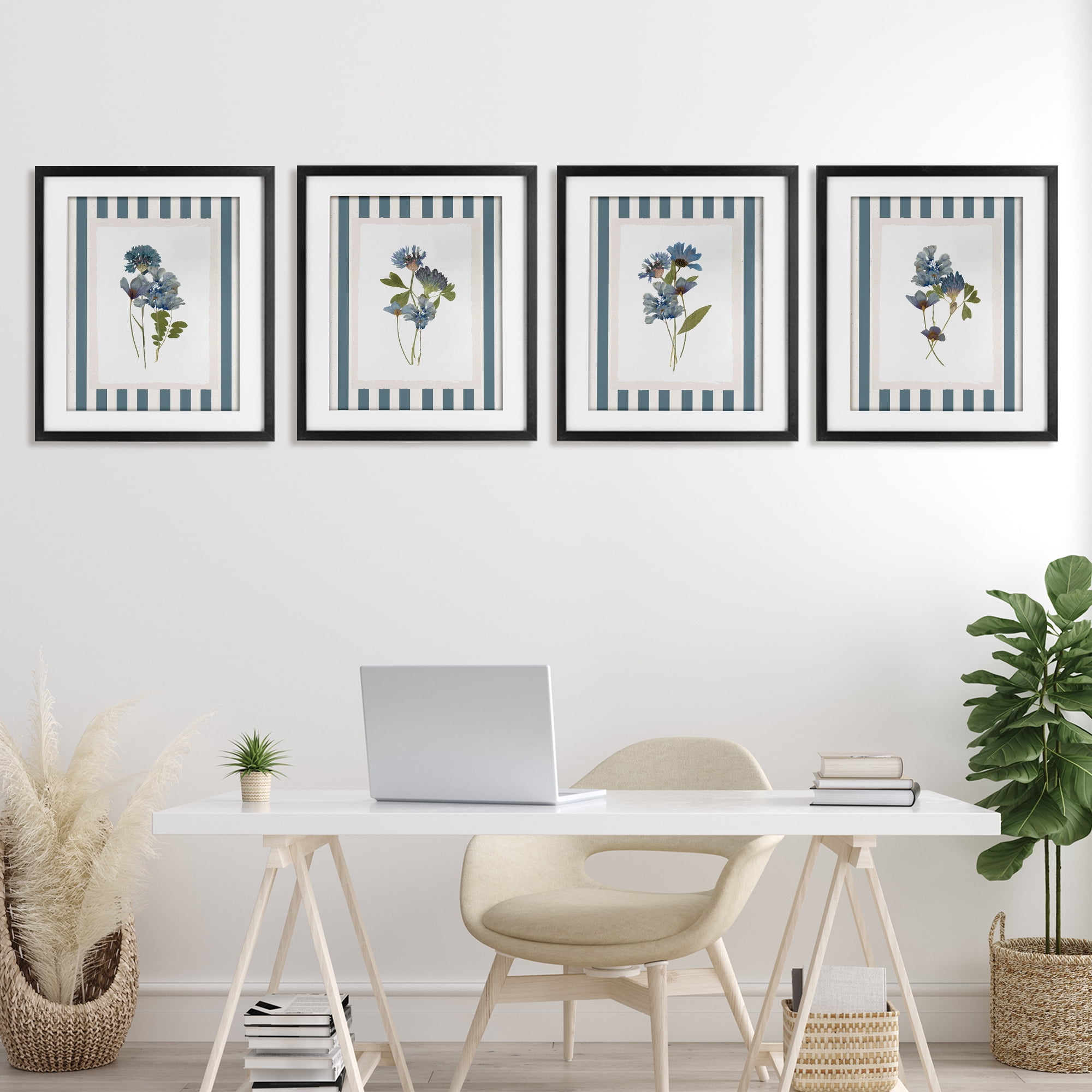 Stupell Industries Summer Memory Florals 4 Piece Black Framed Print Under Glass Set, design by Val Rhodes