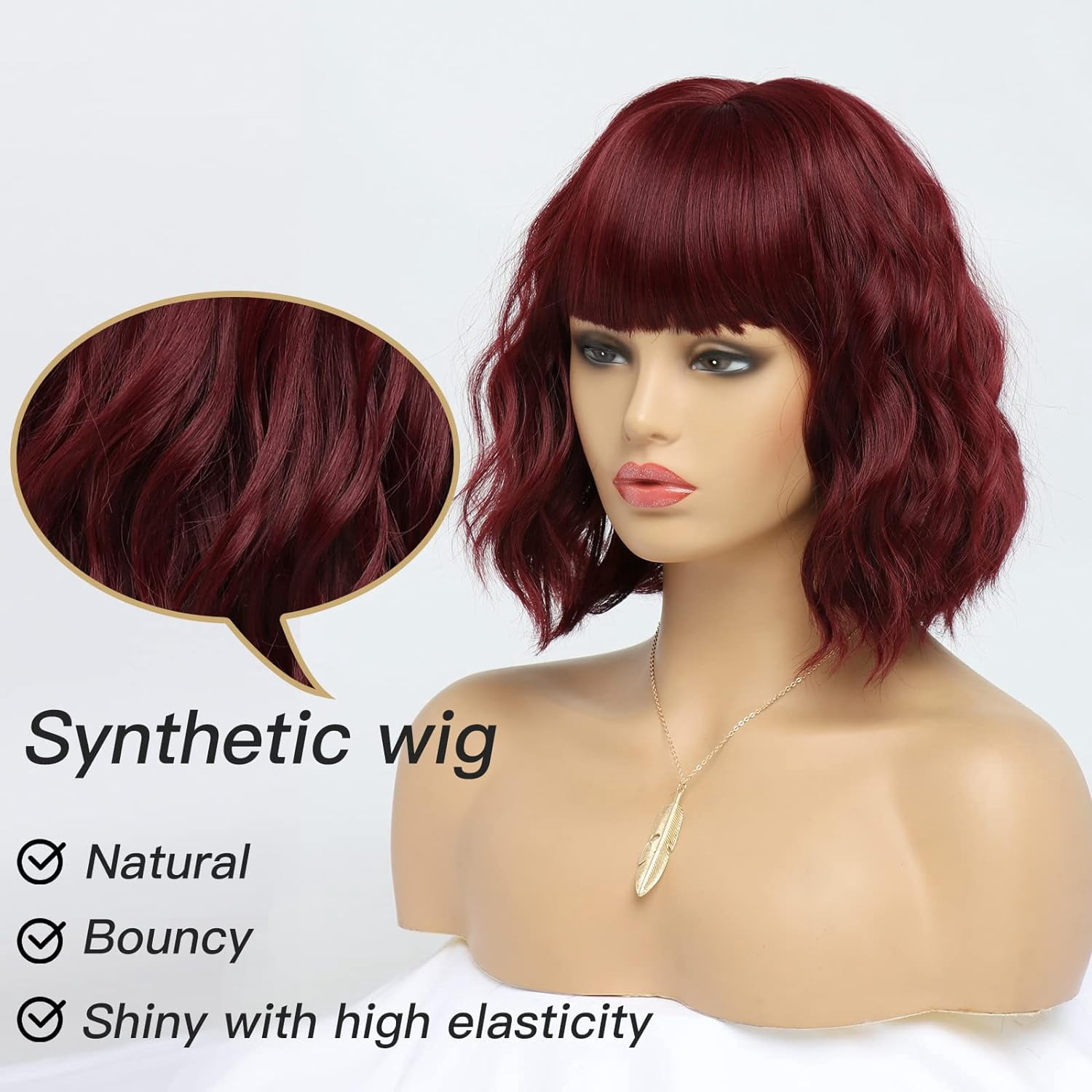 DOPI Short White Silver Wigs for Women Ombre Grey Wavy Bob Wig with Bangs Medium Length Synthetic Hair Water Wave Dark Roots Wig Gray Colorful Wigs（12 Inches）