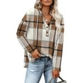 thumbnail image 2 of Dwralegc V Neck Hoodies for Women Long Sleeve Comfort Button Hoodies Lightweight V Neck Plaid Pullover Tops Hooded Fall Plus Size Shirts Khaki S, 2 of 3