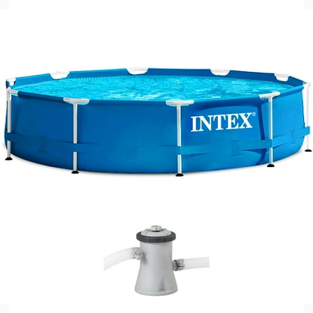 Open Box Intex 10' x 30" Metal Frame Set Swimming Pool w/ Filter Pump