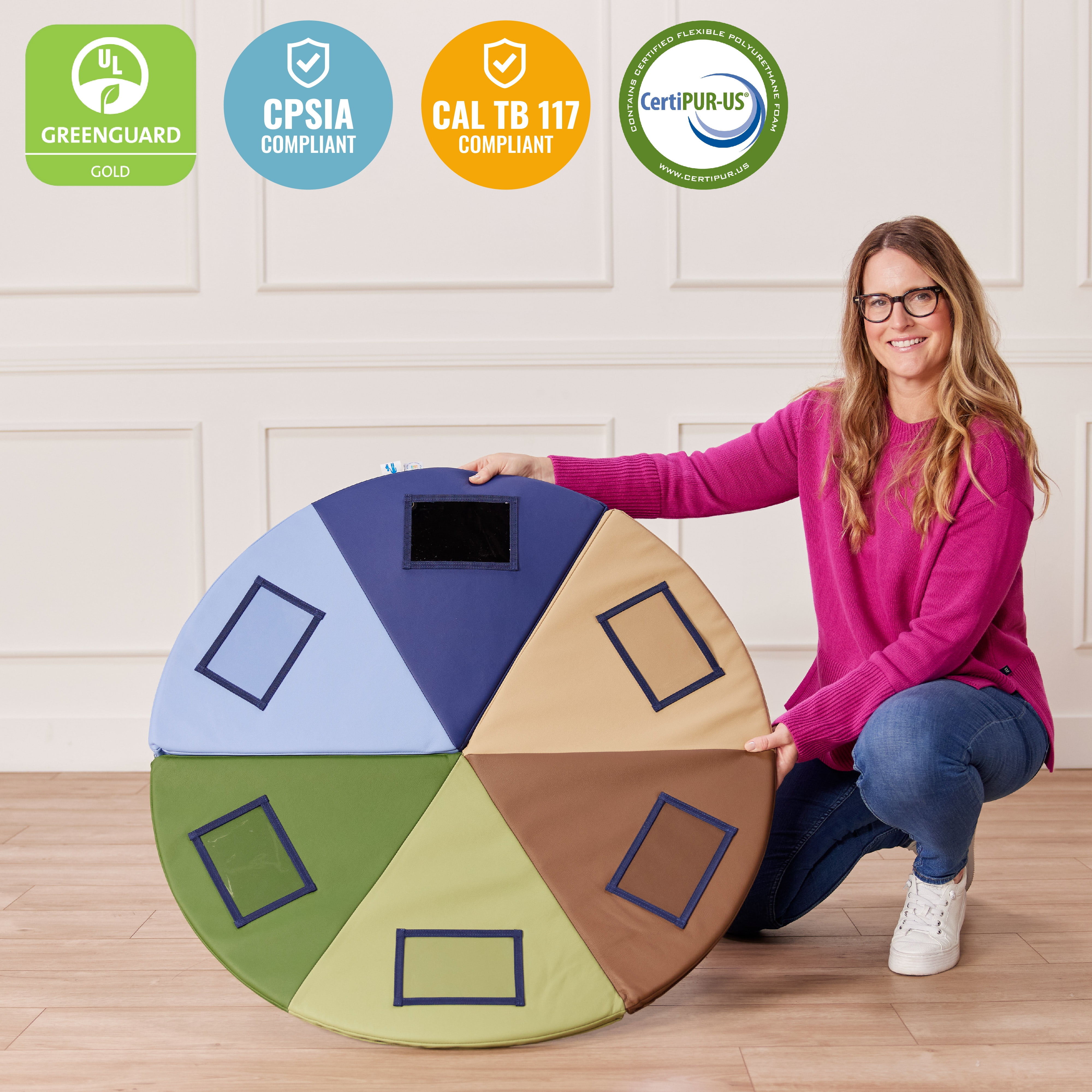 ECR4Kids SoftZone Picture Me Folding Activity Play Mat, Daycare Essentials, Earthtone