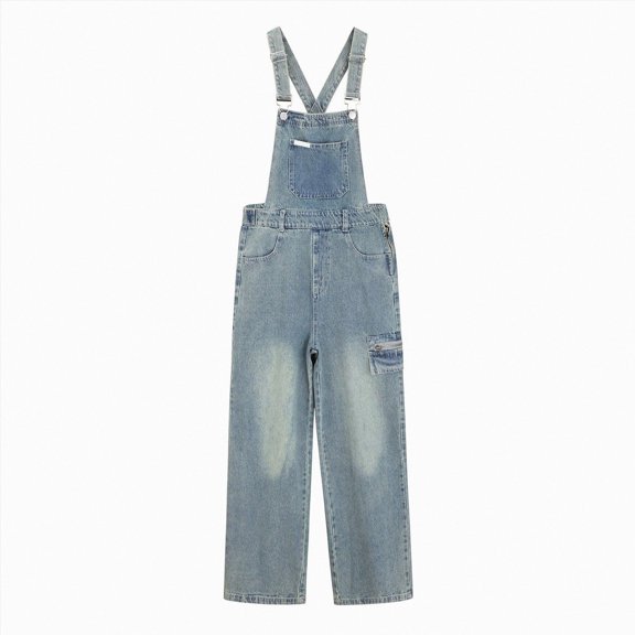 WXFAZCVU Girls Denim Overalls Wide Leg Jean Pants Breathable Soft Cotton Loose Fit Jumpsuit Size 11-12 Years