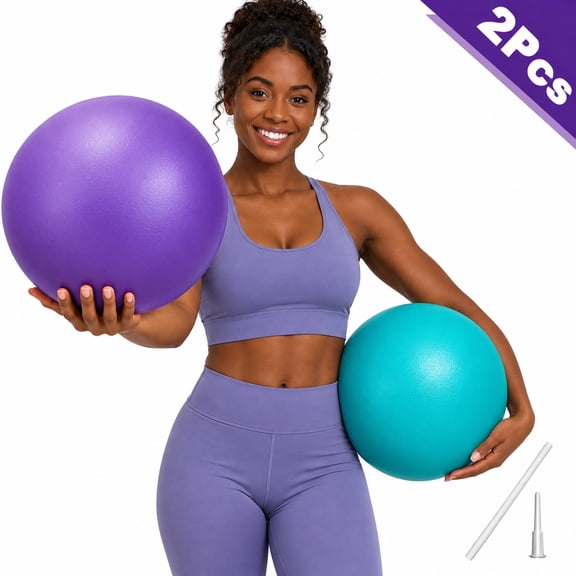 Rongsi Soft Pilates Ball 9 Inch, Durable and easy to clean, Small Exercise Ball Mini Yoga Ball for Core Strength, Balance, Stability Training & Physical Therapy 2pcs(Purple sky blue)